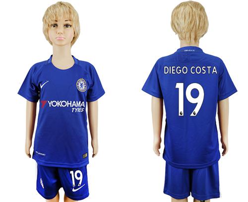 Chelsea #19 Diego Costa Blue Home Kid Soccer Club Jersey